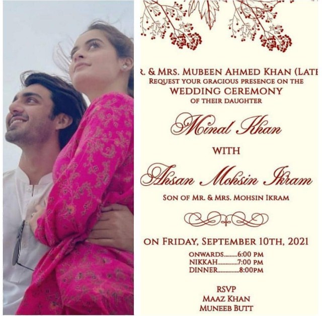 Minal Khan and Ahsan Khan will get married on September 10, 2021